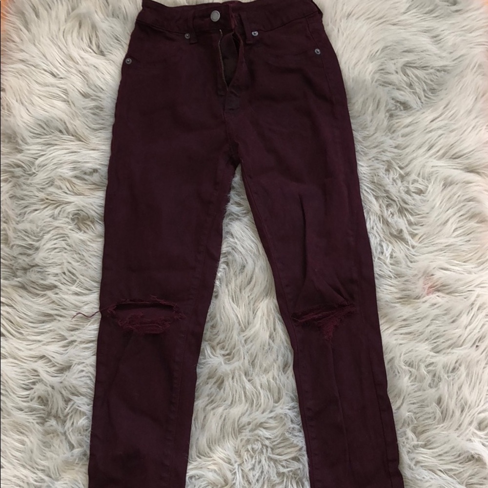 Maroon high waisted skinny jeans